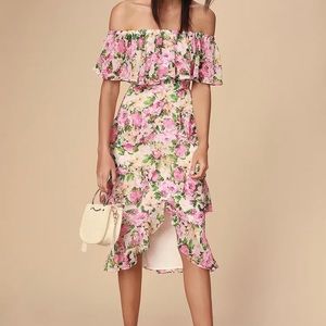 Lira Floral Ruffled Off-the-Shoulder Midi Dress